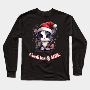 Cookies & Milk - Christmas Cat - Winter Holiday Long Sleeve T-Shirt